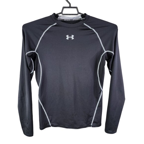 Mens Black Under Armour HeatGear Compression Shirt Long Sleeve Crew Neck Size L - Picture 1 of 11